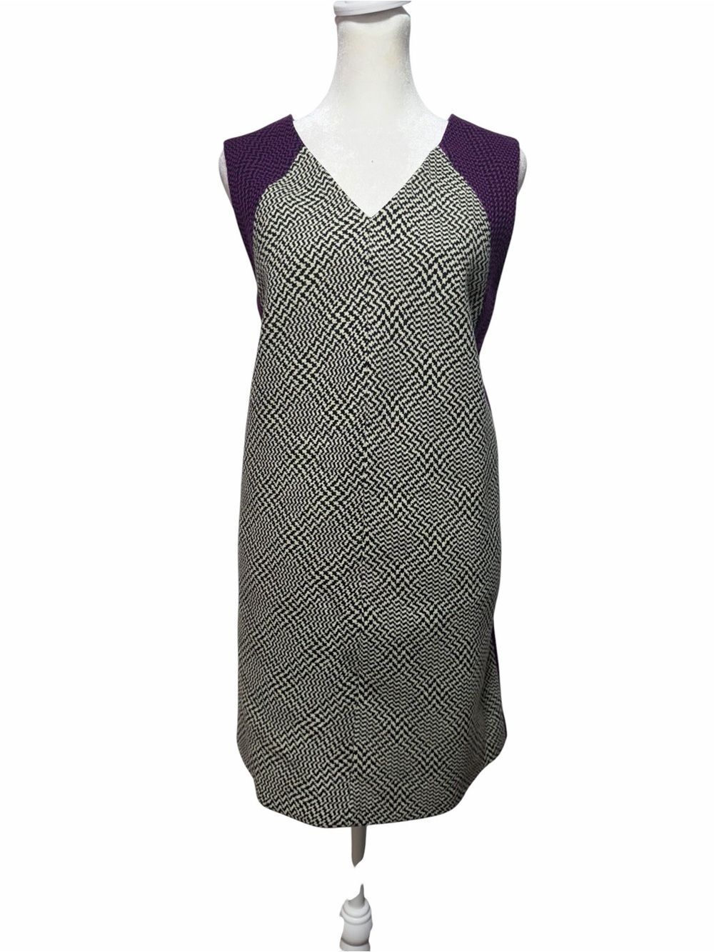 Rag & Bone Colorblock Tweed Shift Dress Wool Blend Purple Black Size L